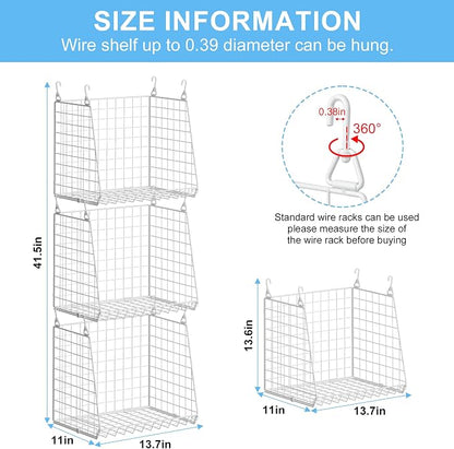 3-Pack Extra-Tall 13.6'' Hanging Laundry Basket Organizer, Foldable Wire Shelf - Image 6