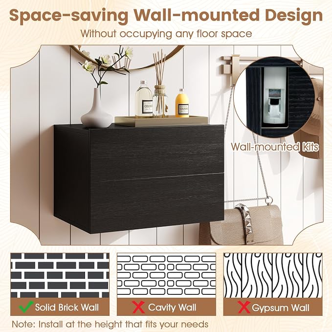 KOMFOTT Floating Nightstand Set of 2, Wall Mounted Night Stand - Image 6
