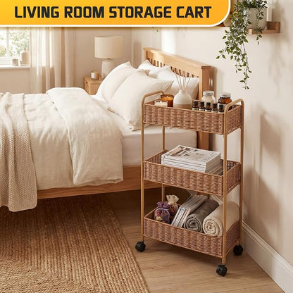 FOCHIER F Utility Slim Storage Cart, 3-Tier Rolling Kitchen Office Laundry Room - Image 2
