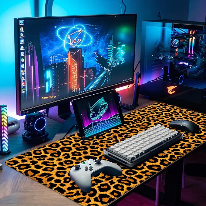 Leopard Print Mouse Pad – Large Extended Desk Mat 31.5 x 11.8 in– Bold Cheetah - Image 5