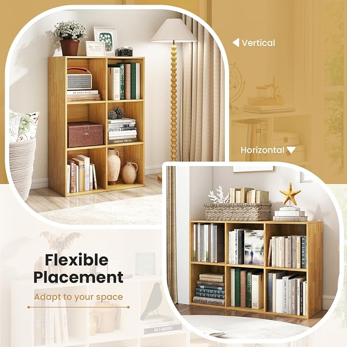 Giantex 6-Cube Bookcase, 3-Tier Cubby Bookshelf, Horizontal Vertical Display - Image 5