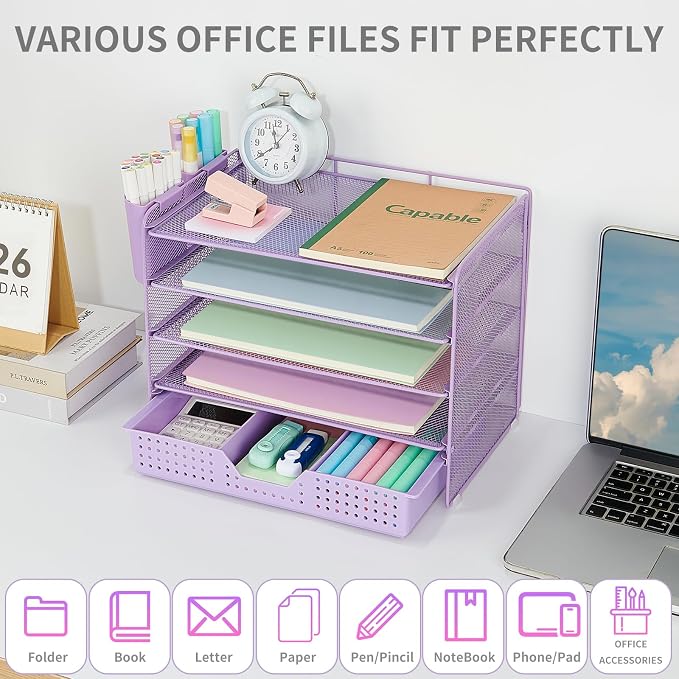 LEKETREE Desk Organizers and Accessories, 5-Tier Paper Letter Tray Organizer - Image 4