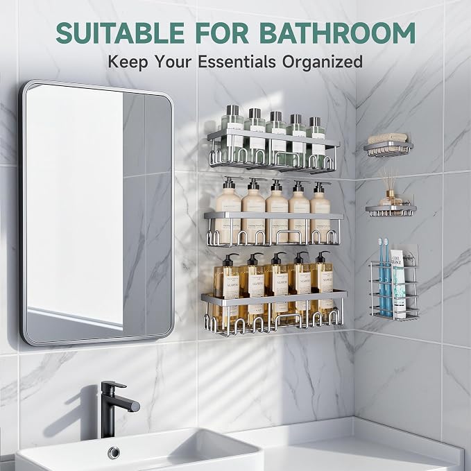 Veken Shower Caddy 6-Pack, No Drilling & Rustproof, Waterproof Adhesive Shelves - Image 5