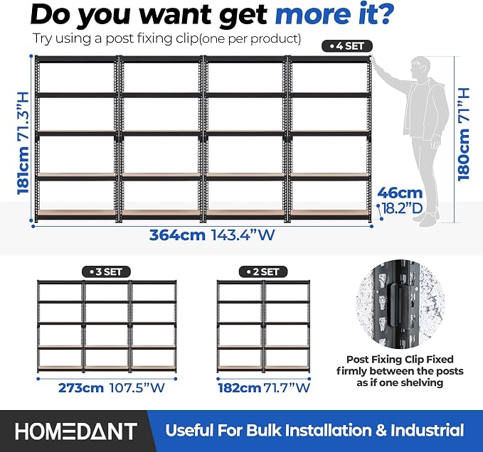 HOMEDANT 5-Tier Laminated Boltless Heavy Duty Metal Shelving Unit Adjustable - Image 7