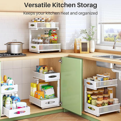 Under Sink Organizer, 2 Pack 2 Tier Pull out Cabinet Organizer Baskets - Image 9