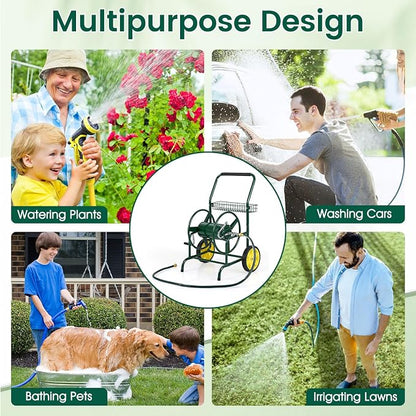 Goplus Garden Hose Reel Cart, 230ft 5/8" or 300ft 1/2" Heavy-Duty Metal Hose - Image 6