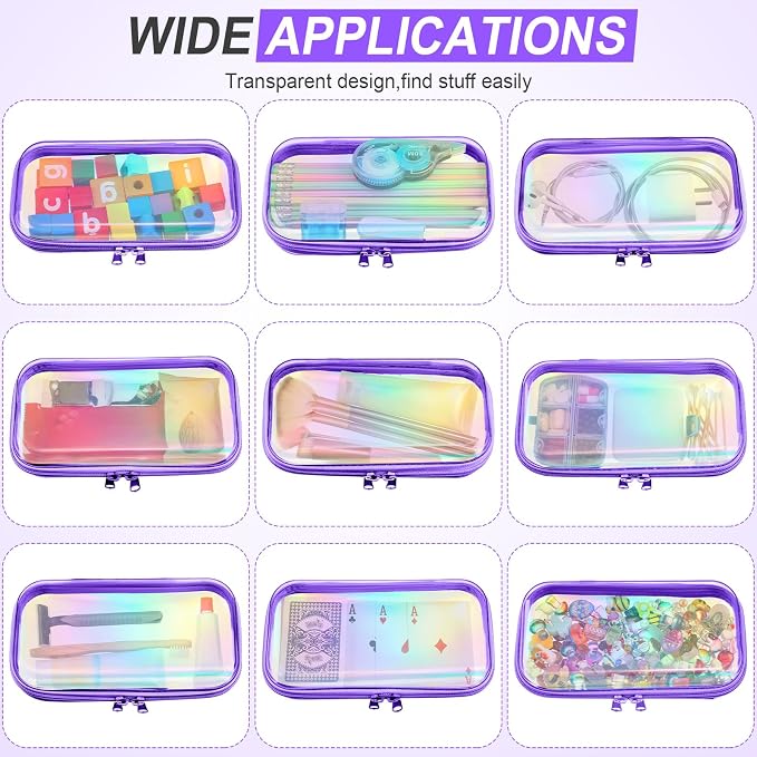 Hoolerry 4 Pcs Hard Clear Zipper Case Makeup Bags Plastic Pencil Pouch - Image 7
