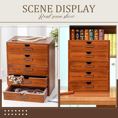 Wesiti 5-drawer Vintage Wooden Desk Organizer, Rustic Apothecary Cabinet - Image 6