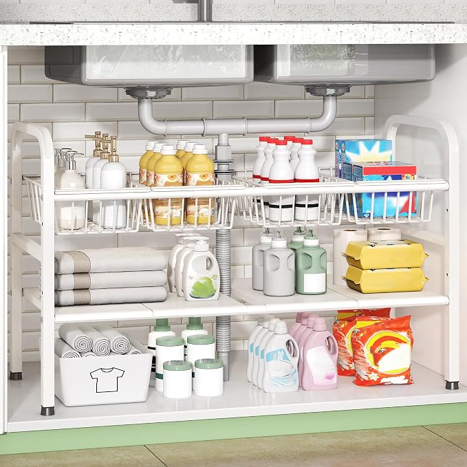 2 Tier Under Sink Organizer Expandable Length/Height Adjustable Heavy | by Unknown