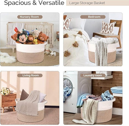 Extra Large Laundry Basket toy storage 22"X22"X14" blanket basket Cotton Rope - Image 5