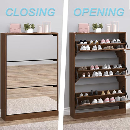 BORNOON Shoe Cabinet with 3-Flip Mirror Drawers, Freestanding Shoe Rack - Image 5