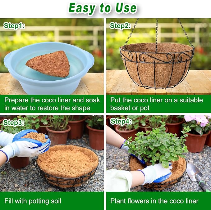 REMIAWY Hanging Basket Coco Liners, Coconut Planter Basket Liners 4 Packs 12 - Image 4