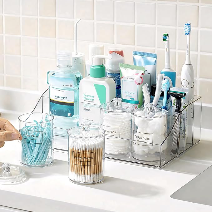 Vtopmart 5 PCS Bathroom Countertop Organizer Sets | 1 Divided Tray, 4 Qtip by Vtopmart