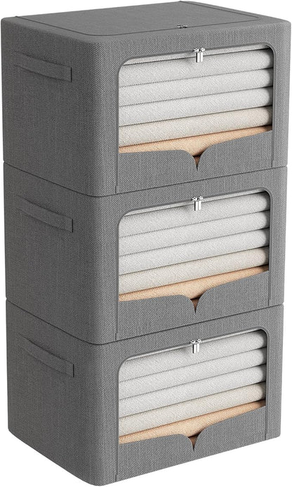 FHSQX 3 Pack Extra Large Clothes Storage Bins Foldable Metal Frame Storage Box by FHSQX