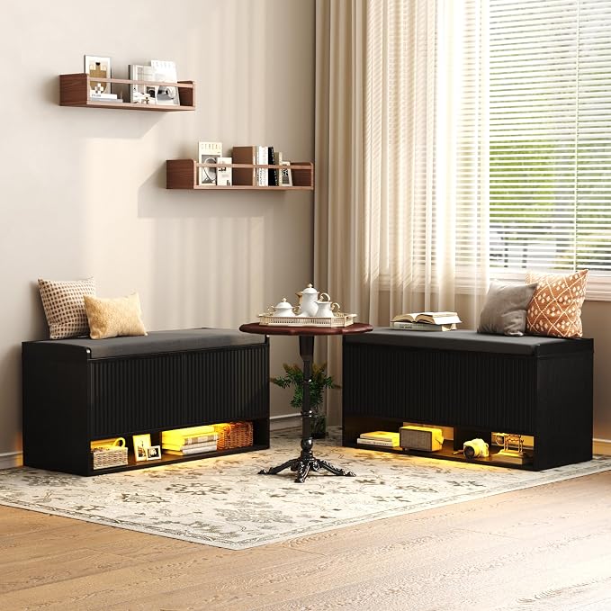 HOMEFORT 39.4" Fluted Shoe Storage Bench, Entryway Bench - Image 3