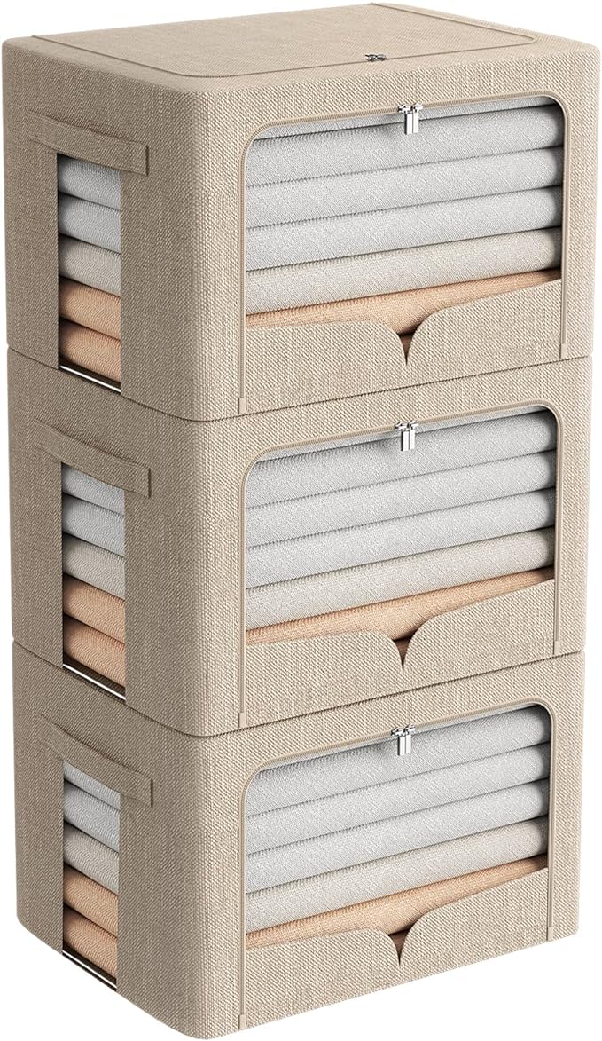 FHSQX 3 Pack Clothes Storage Bins Foldable Metal Frame Storage Box Stackable by FHSQX