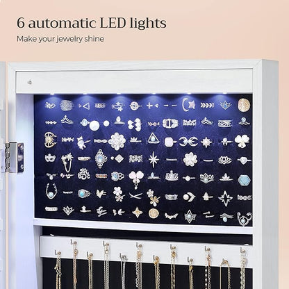 SONGMICS 6 LEDs Mirror Jewelry Cabinet, 47.2-Inch Tall Lockable Wall or Door - Image 4