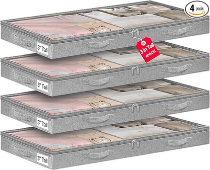punemi 3 Inches Low Profile Under Bed Storage Containers，No-Structure, Soft by Punemi