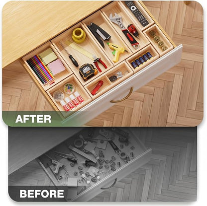 9-Pack Solid Wood Junk Drawer Organizer, Modular Desk Drawer Tray & Accessories - Image 5