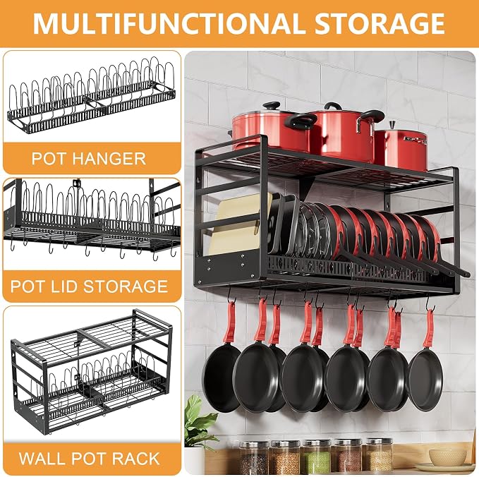 31 Inch Pot Rack Wall Mounted, 2-Tier Pots and Pans Organizer - Image 5