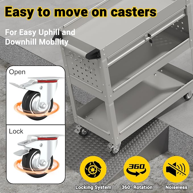 3 Tier Rolling Tool Cart on Wheels, 550 LBS Tool Cart - Image 3