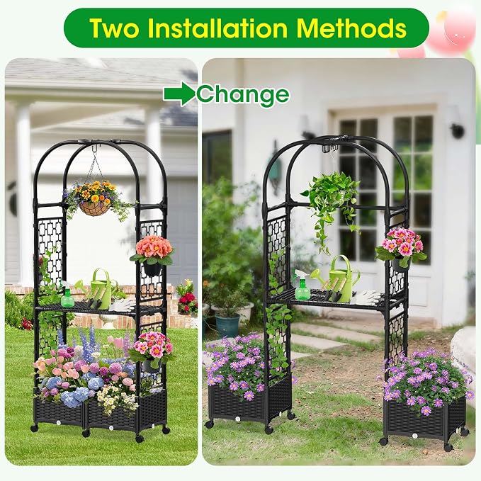 Planter Box with Trellis, 5.9ft/71in Self Watering Raised Garden Bed with - Image 2