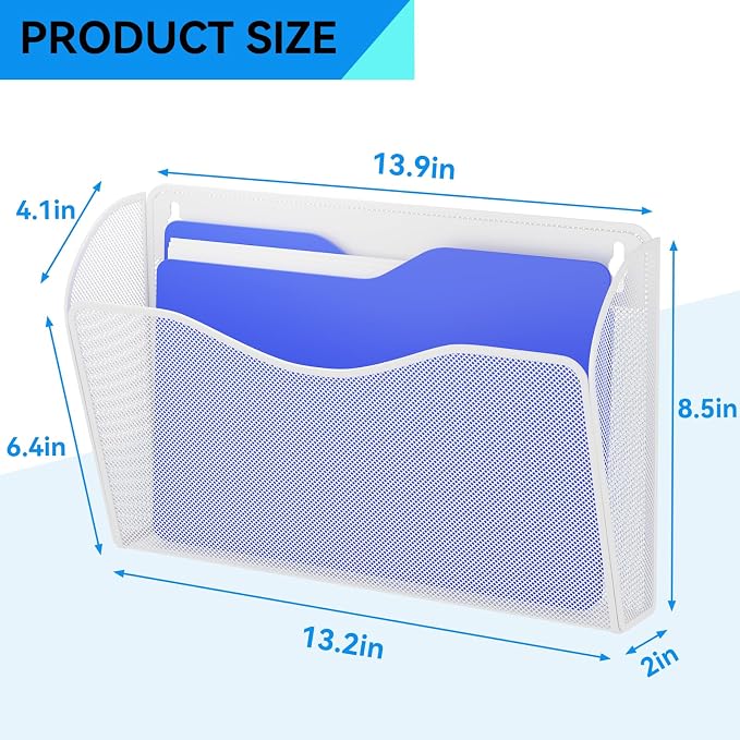 Single Pocket Wall File Holder, Mesh Hanging File Folder Paper Organizer - Image 3