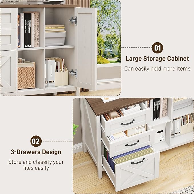 Halitaa 3 Drawer File Cabinet, Farmhouse Style Lateral Filing Cabinet Suitable - Image 7