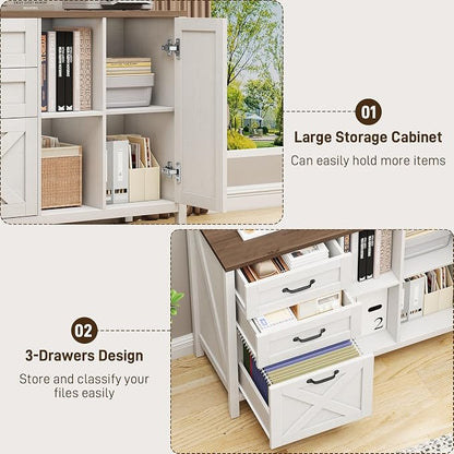 Halitaa 3 Drawer File Cabinet, Farmhouse Style Lateral Filing Cabinet Suitable - Image 7