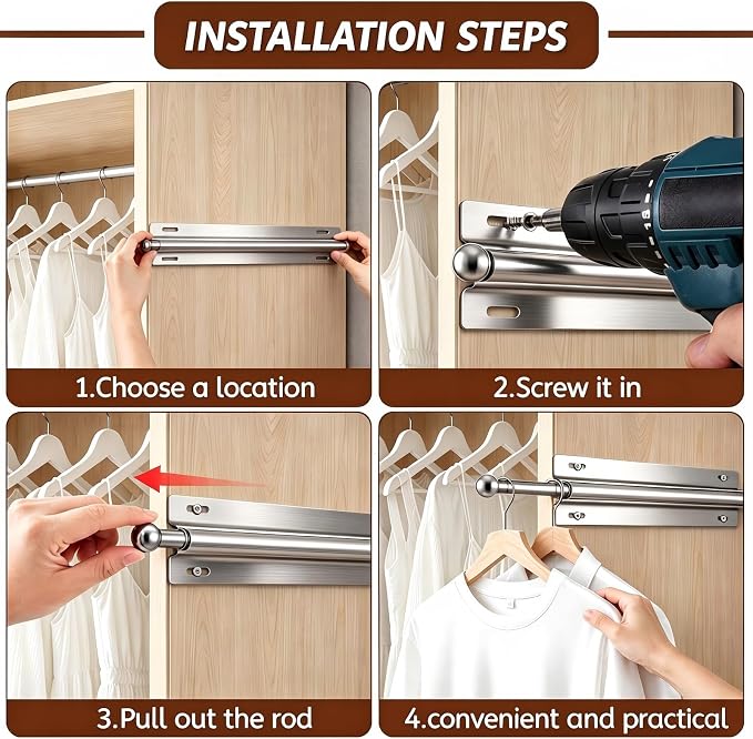 12 Inch Valet Rod for Closet Pull Out, Clothing Organizer | Stainless Steel - Image 6