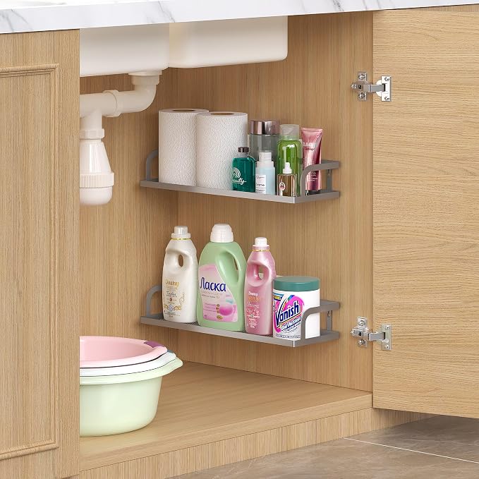 PUSDON 2-Pack 16.5" Extra Long Slim Hollowout Shower Caddy, Wall Mount Spice - Image 2