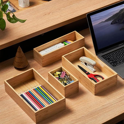 Umilife Bamboo Kitchen Drawer Organizer, Extra High Silverware Tray, Flatware - Image 6