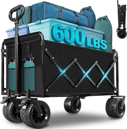 Beach Wagon with Big Wheels for Sand: 600LBS All Terrain Collapsible Beach Cart by Unknown