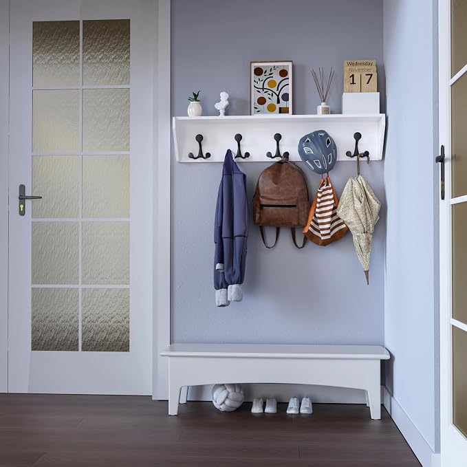 SKOLOO Wall Shelf with Hooks, 35-Inch White Coat Rack Wall Mount with Shelf - Image 6