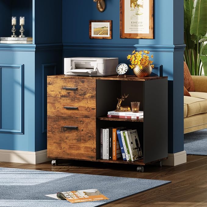 DEVAISE 3-Drawer Mobile File Cabinet, Lateral Filing Cabinet, Rustic Brown | - Image 7