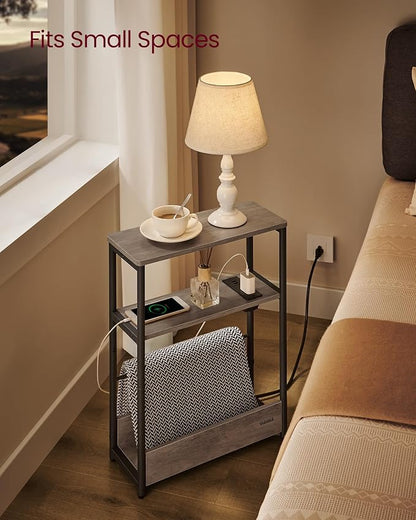 VASAGLE Side Table with Charging Station, Narrow End Table, 3-Tier Nightstand - Image 5