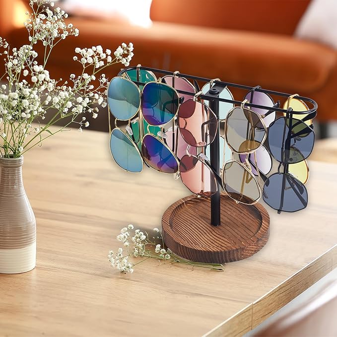 Sunglass Organizer, Wood Eyeglass Holder Rack, Metal Sunglasses Organizer - Image 2