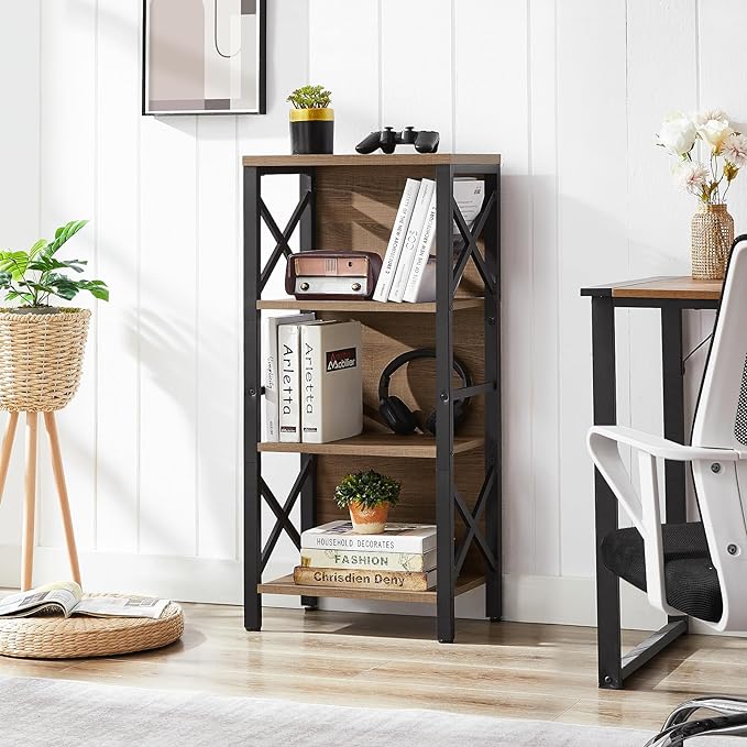 Small Bookshelf, 4 Tier Industrial Bookcase - Image 3