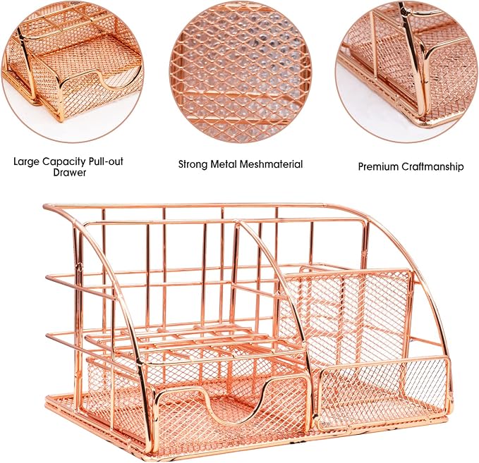 KAAKOW Rose Gold Desk Organizers and Accessories Office Supplies Set Stapler - Image 3