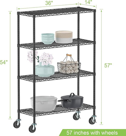 4 Tier Wire Metal Shelving Rack Garage Storage Rolling Shelves - Image 3
