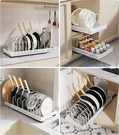 Pull Out Pots and Pans Organizer Under Cabinet, Expandable Sliding Lid Holder - Image 7