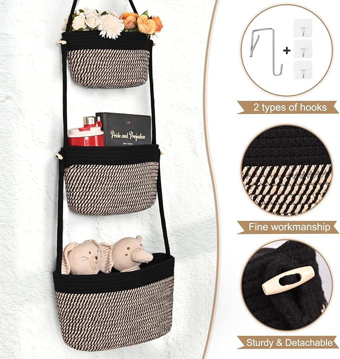 Hanging Basket, 3-Tier Woven Wall Basket - Image 6