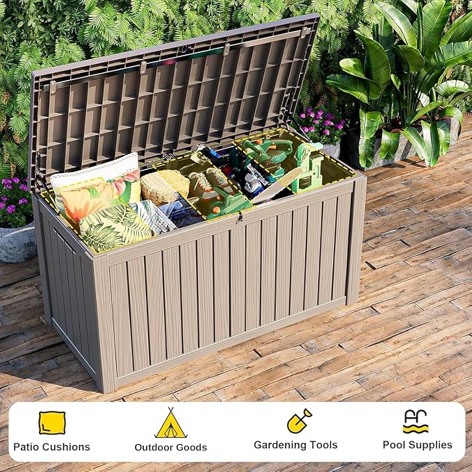 Vixzen 90 Gallon Deck Boxes Outdoor Waterproof, Lockable Outdoor Storage Box - Image 4