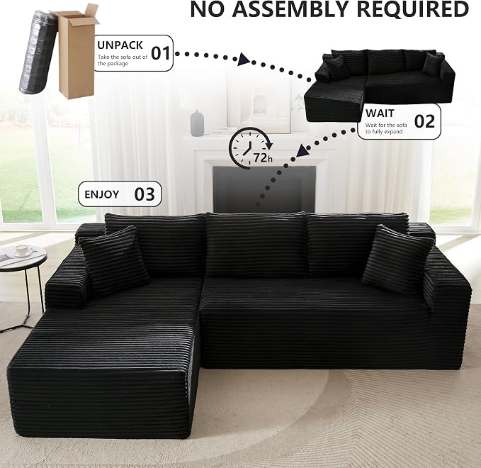 GNIXUU Black Corduroy Boneless Sectional Couches - Image 6