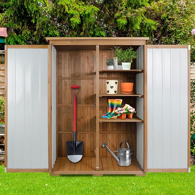 Ketive Outdoor Storage Cabinet, Wood & Metal Storage Shed - Image 8