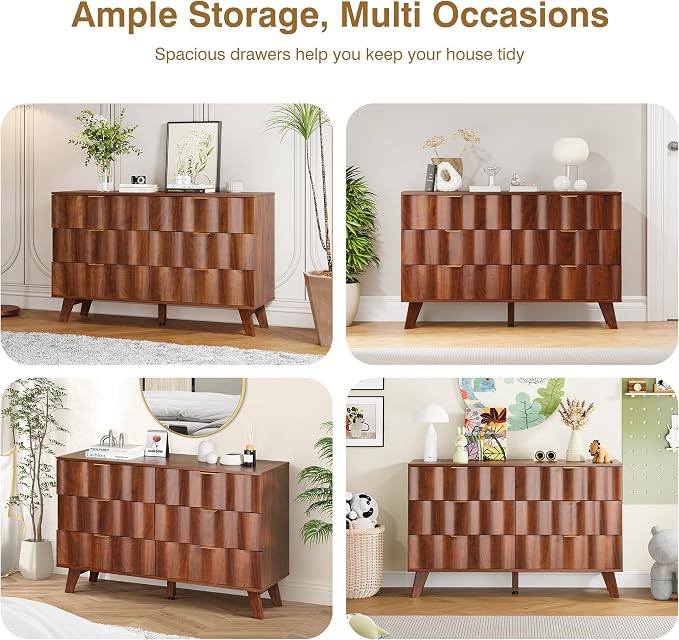 6 Drawer Dresser, Modern Fluted Storage Dresser - Image 8