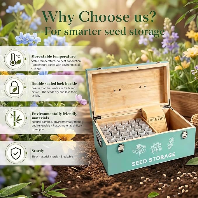 60 Slots Seed Storage Organizer, Bamboo Seed Saving Box - Image 4