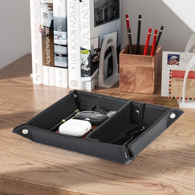 Deluxe Leather Tray Desktop Storage Organizer Watch Remote Control Jewelry Cell - Image 6