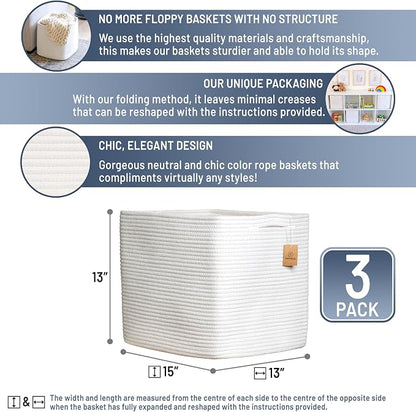 NaturalCozy 13x15x13 Kallax Storage Cubes, 3 Pack | Cotton Rope Cube Storage - Image 2