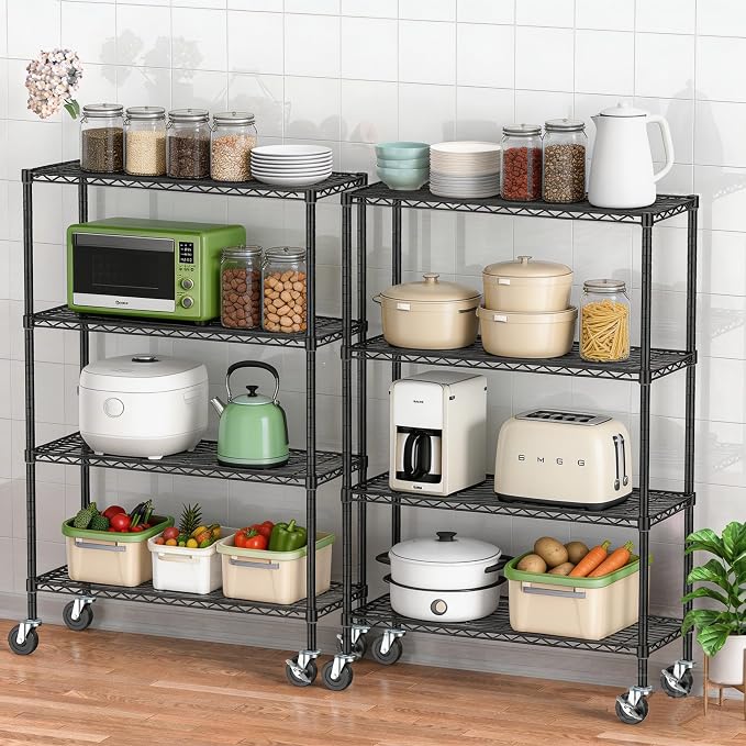 4 Tier Wire Metal Shelving Rack Garage Storage Rolling Shelves - Image 5